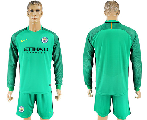 2017 18 Manchester City Green Goalkeeper Long Sleeve Soccer Jersey