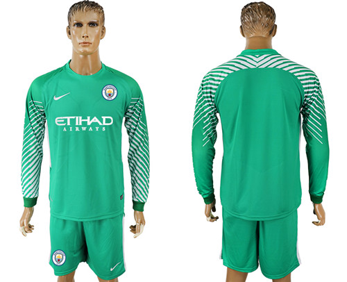 2017 18 Manchester City Green Long Sleeve Goalkeeper Soccer Jersey