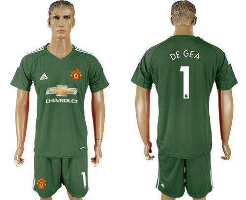 2017 18 Manchester United 1 DE GEA Military Green Goalkeeper Soccer Jersey