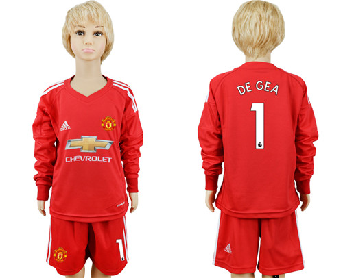 2017 18 Manchester United 1 DE GEA Red Youth Goalkeeper Soccer Jersey