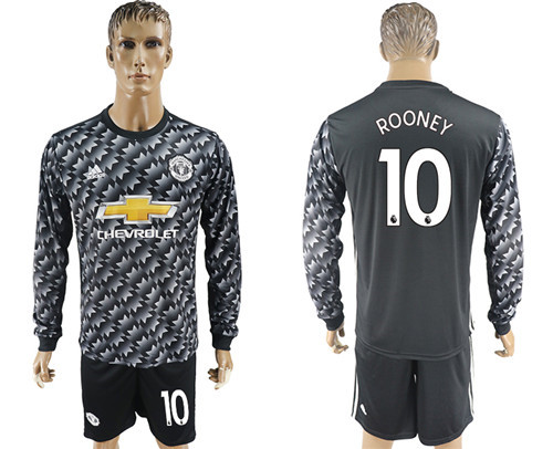 2017 18 Manchester United 10 ROONEY Away Long Sleeve Soccer Jersey