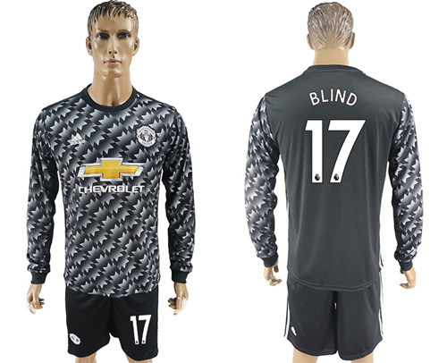 2017 18 Manchester United 17 BLIND Away Long Sleeve Soccer Jersey