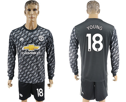 2017 18 Manchester United 18 YOUNG Away Long Sleeve Soccer Jersey