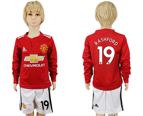 2017 18 Manchester United 19 RASHFORD Home Youth Long Sleeve Soccer Jersey