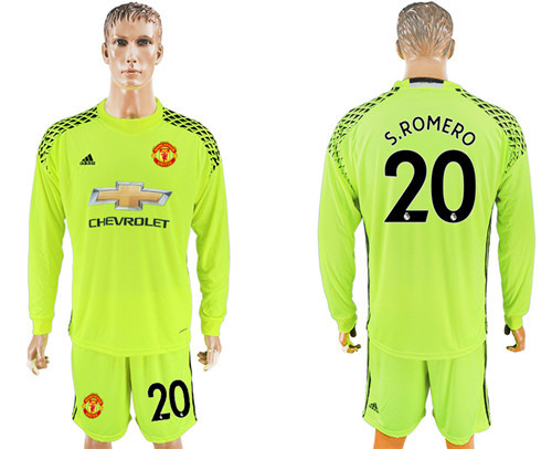 2017 18 Manchester United 20 S.ROMERO Fluorescent Green Goalkeeper Long Sleeve Soccer Jersey