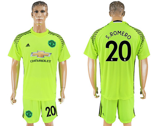 2017 18 Manchester United 20 S.ROMERO Fluorescent Green Goalkeeper Soccer Jersey