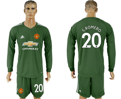 2017 18 Manchester United 20 S.ROMERO Military Green Long Sleeve Goalkeeper Soccer Jersey