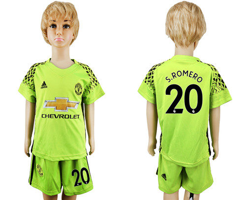 2017 18 Manchester United 20 S.ROMERO luorescent Green Youth Goalkeeper Soccer Jersey