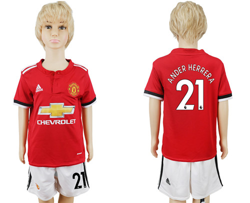 2017 18 Manchester United 21 NDER HERRER Home Youth Soccer Jersey