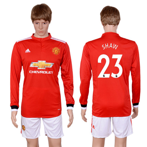 2017 18 Manchester United 23 SHAW Home Long Sleeve Soccer Jersey