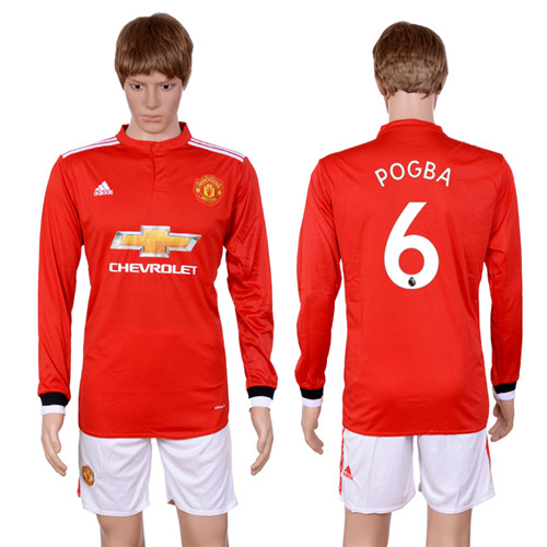 2017 18 Manchester United 6 POGBA Home Long Sleeve Soccer Jersey