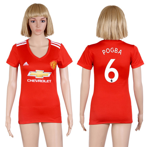 2017 18 Manchester United 6 POGBA Home Women Soccer Jersey