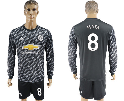 2017 18 Manchester United 8 MATA Away Long Sleeve Soccer Jersey