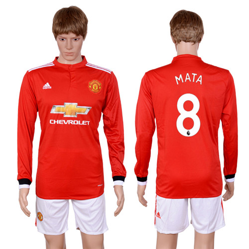 2017 18 Manchester United 8 MATA Home Long Sleeve Soccer Jersey