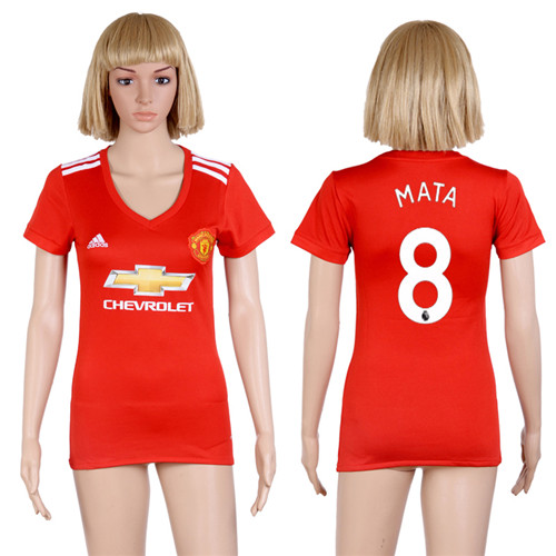 2017 18 Manchester United 8 MATA Home Women Soccer Jersey