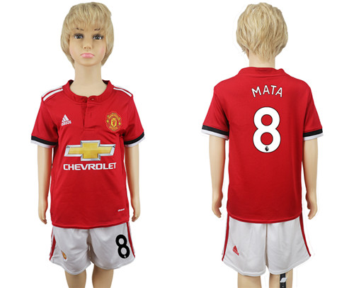 2017 18 Manchester United 8 MATA Home Youth Soccer Jersey