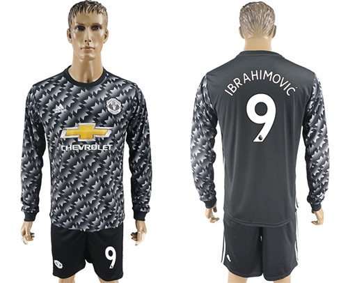 2017 18 Manchester United 9 IBRAHIMOVIC Away Long Sleeve Soccer Jersey