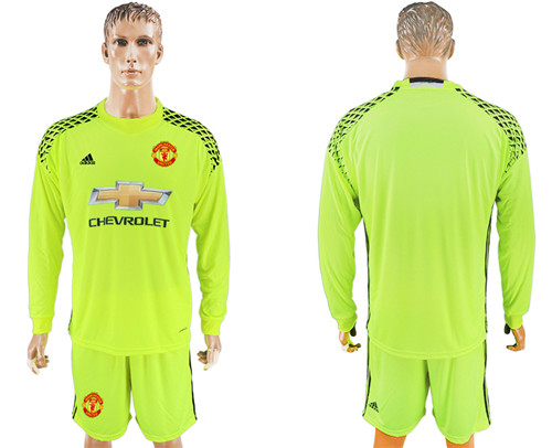 2017 18 Manchester United Fluorescent Green Goalkeeper Long Sleeve Soccer Jersey