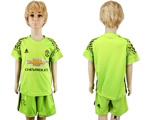 2017 18 Manchester United Fluorescent Green Youth Goalkeeper Soccer Jersey