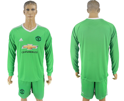 2017 18 Manchester United Green Long Sleeve Goalkeeper Soccer Jersey