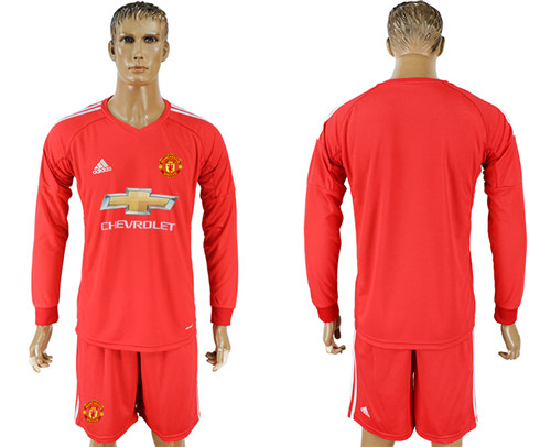 2017 18 Manchester United Red Goalkeeper Long Sleeve Soccer Jersey