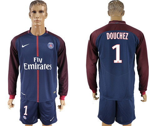2017 18 Paris Saint Germain 1 DOUCHEZ Home Long Sleeve Soccer Jersey