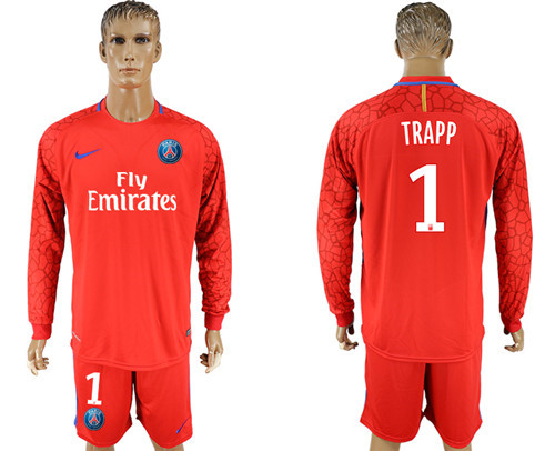 2017 18 Paris Saint Germain 1 TRAPP Red Goalkeeper Long Sleeve Soccer Jersey