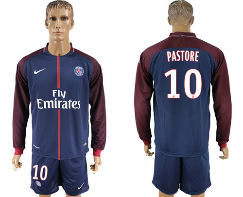 2017 18 Paris Saint Germain 10 PASTORE Home Long Sleeve Soccer Jersey