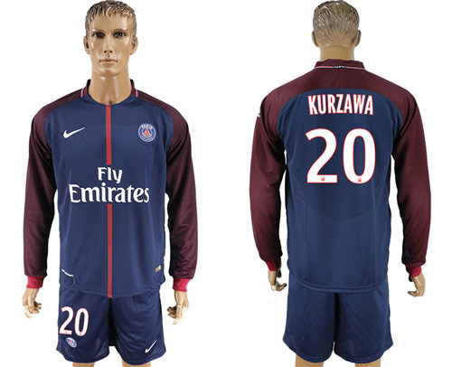 2017 18 Paris Saint Germain 20 KURZAWA Home Long Sleeve Soccer Jersey
