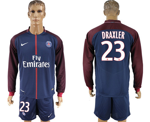 2017 18 Paris Saint Germain 23 DRAXLER Home Long Sleeve Soccer Jersey