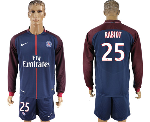 2017 18 Paris Saint Germain 25 RABIOT Home Long Sleeve Soccer Jersey
