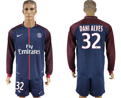 2017 18 Paris Saint Germain 32 DANI ALVES Home Long Sleeve Soccer Jersey