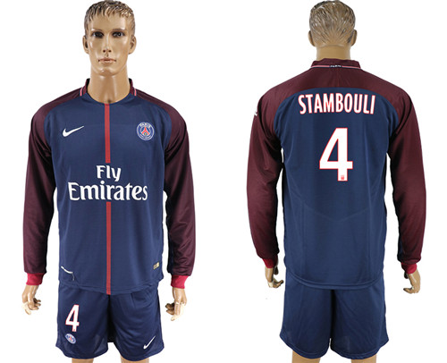 2017 18 Paris Saint Germain 4 STAMBOULI Home Long Sleeve Soccer Jersey