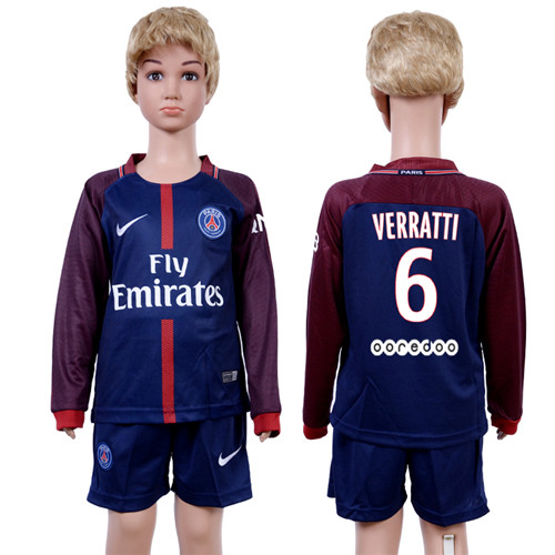 2017 18 Paris Saint Germain 6 VERRATTI Home Youth Long Sleeve Soccer Jersey