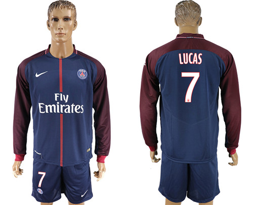2017 18 Paris Saint Germain 7 LUCAS Home Long Sleeve Soccer Jersey