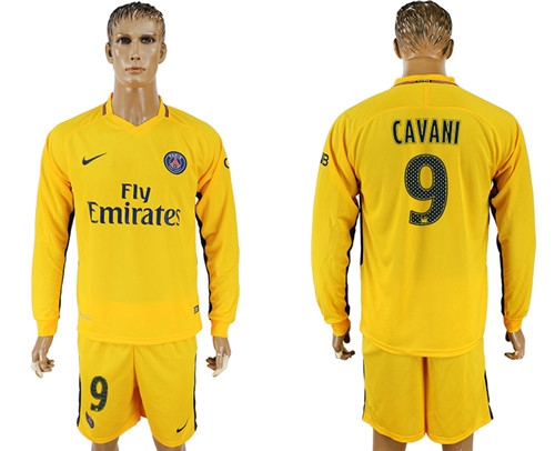2017 18 Paris Saint Germain 9 CAVANI Away Long Sleeve Soccer Jersey
