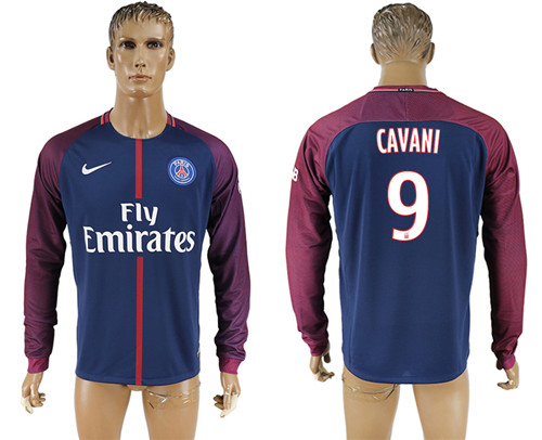 2017 18 Paris Saint Germain 9 CAVANI Home Long Sleeve Thailand Soccer Jersey