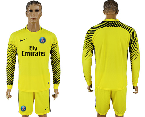 2017 18 Paris Saint Germain Yellow Goalkeeper Long Sleeve Soccer Jersey