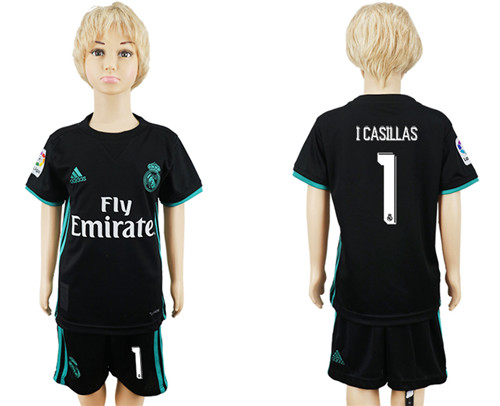 2017 18 Real Madrid 1 I CASILLAS Away Youth Soccer Jersey