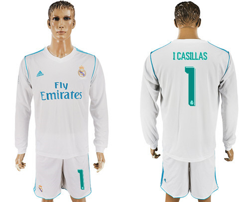 2017 18 Real Madrid 1 I CASILLAS Home Long Sleeve Soccer Jersey