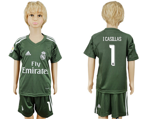 2017 18 Real Madrid 1 I CASILLAS Military Green Youth Goalkeeper Soccer Jersey