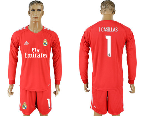 2017 18 Real Madrid 1 I CASILLAS Red Goalkeeper Long Sleeve Soccer Jersey