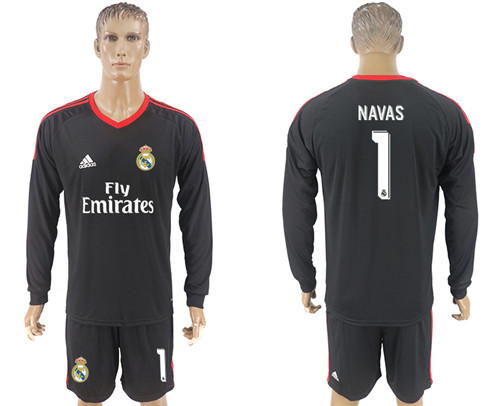 2017 18 Real Madrid 1 NAVAS Black Long Sleeve Goalkeeper Soccer Jersey