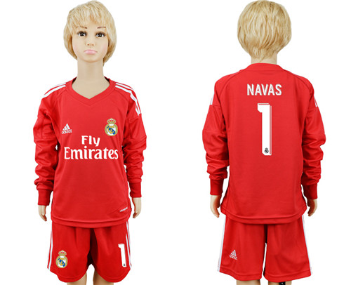 2017 18 Real Madrid 1 NAVAS Red Youth Goalkeeper Soccer Jersey