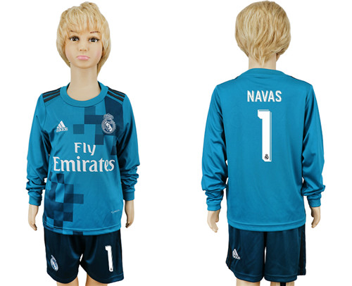 2017 18 Real Madrid 1 NAVAS Third Away Youth Long Sleeve Soccer Jersey