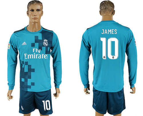 2017 18 Real Madrid 10 JAMES Away Long Sleeve Soccer Jersey