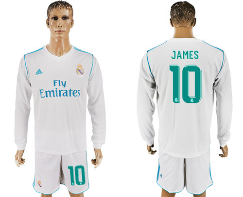 2017 18 Real Madrid 10 JAMES Home Long Sleeve Soccer Jersey