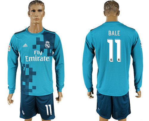 2017 18 Real Madrid 11 BALE Away Long Sleeve Soccer Jersey