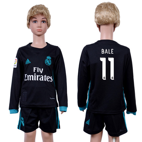 2017 18 Real Madrid 11 BALE Away Youth Long Sleeve Soccer Jersey