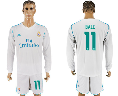 2017 18 Real Madrid 11 BALE Home Long Sleeve Soccer Jersey